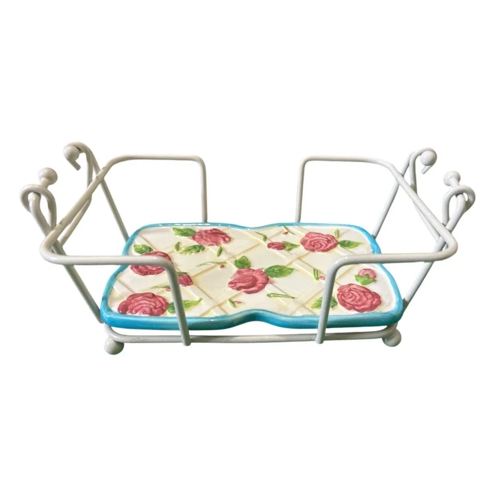 Temp-Tations Presentable Ovenware By Tara Roses 1Qt Loaf Pan W/Trivet Rack & Lid